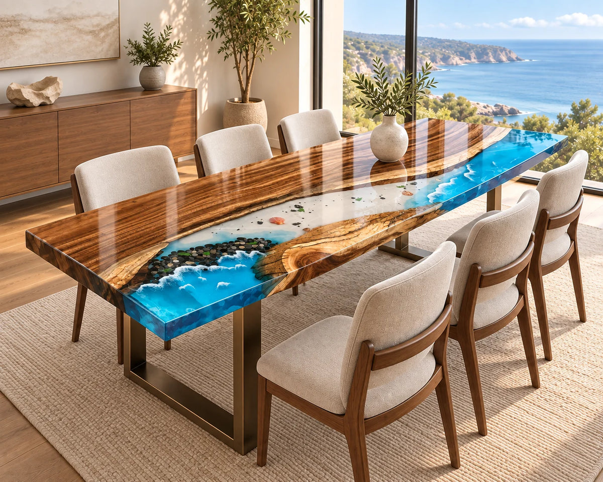 Aurorawoodart Custom Walnut Waves Beach Dining Table DT115