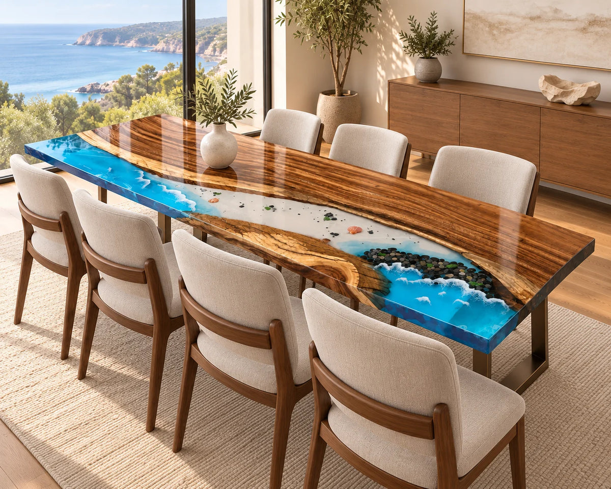 Aurorawoodart Custom Walnut Waves Beach Dining Table DT115