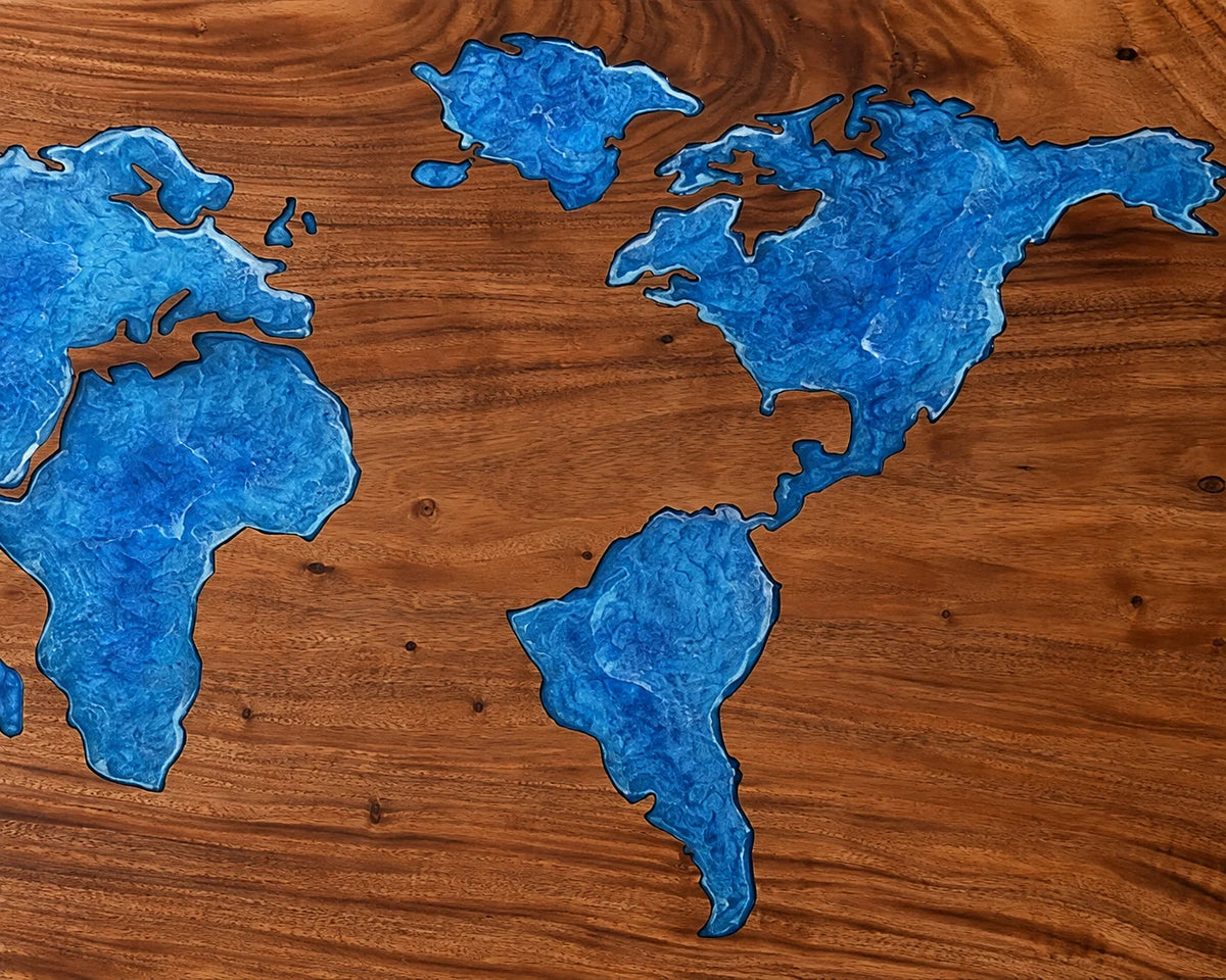 Aurorawoodart Custom Walnut Green Map Epoxy Dining Table DT116