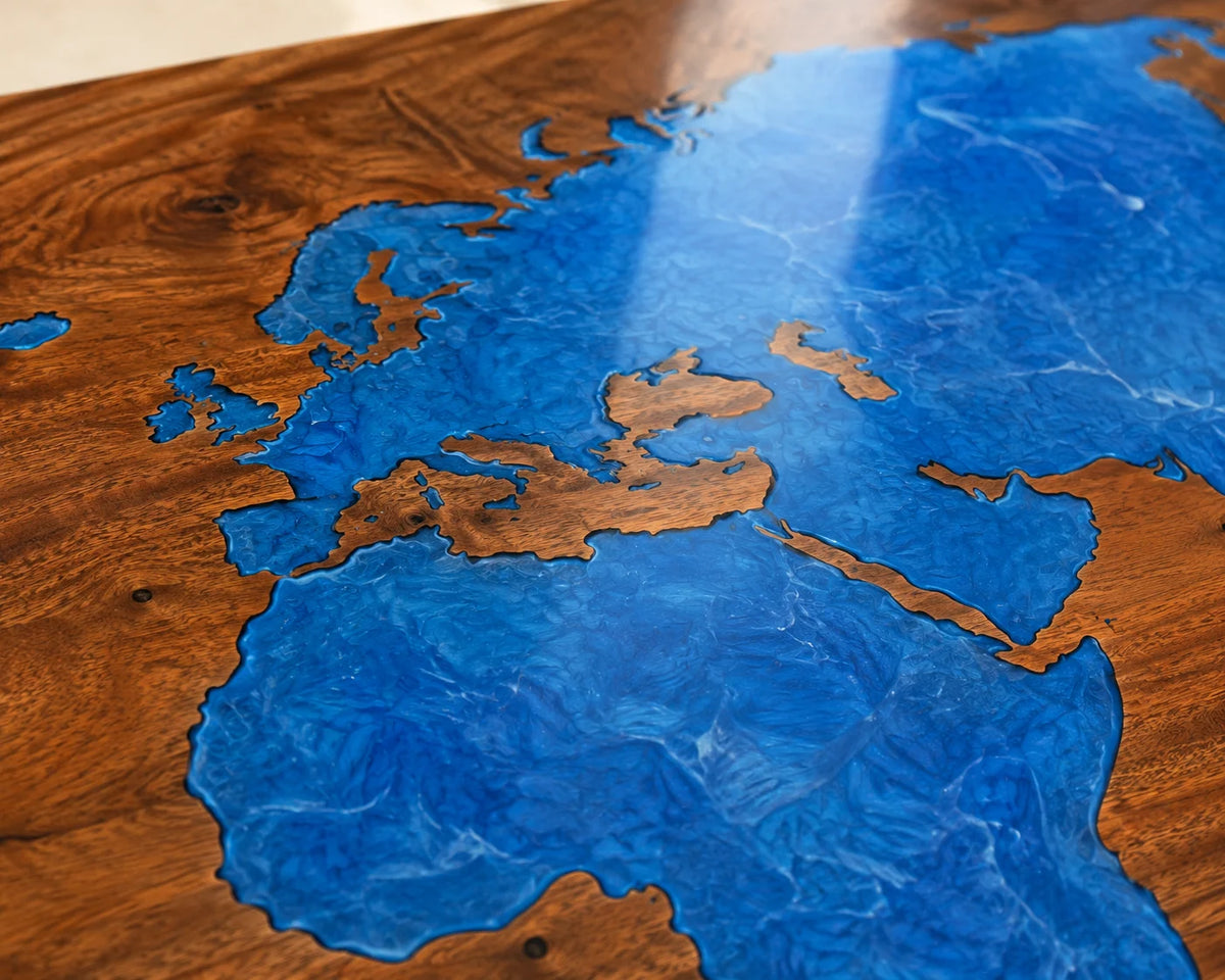 Aurorawoodart Custom Walnut Green Map Epoxy Dining Table DT116
