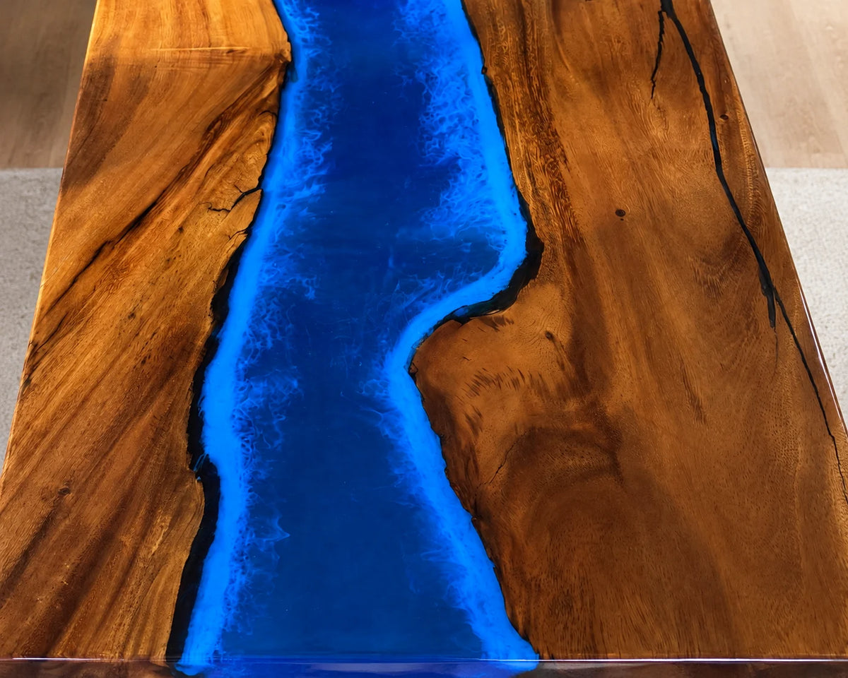 Aurorawoodart Custom Walnut Blue Epoxy River Dining Table DT117