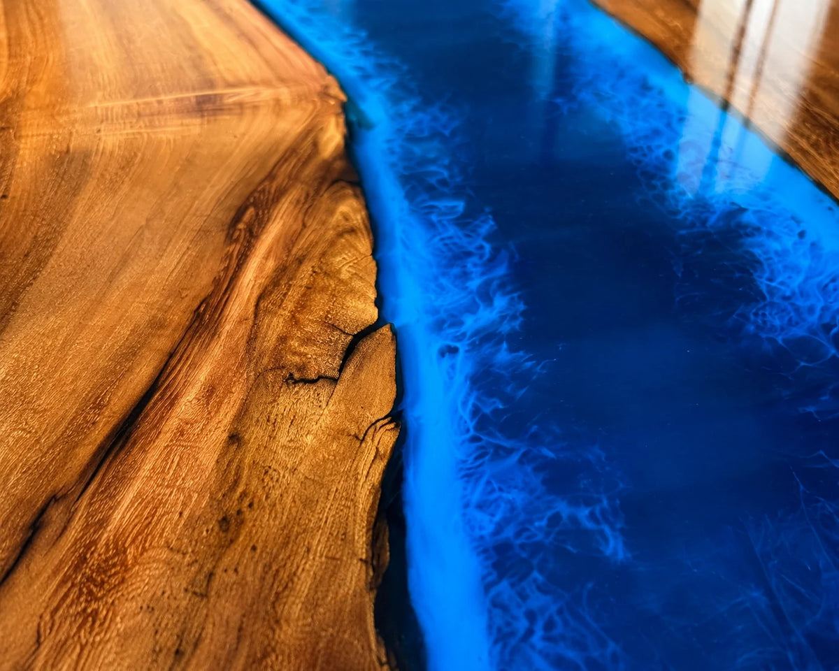 Aurorawoodart Custom Walnut Blue Epoxy River Dining Table DT117
