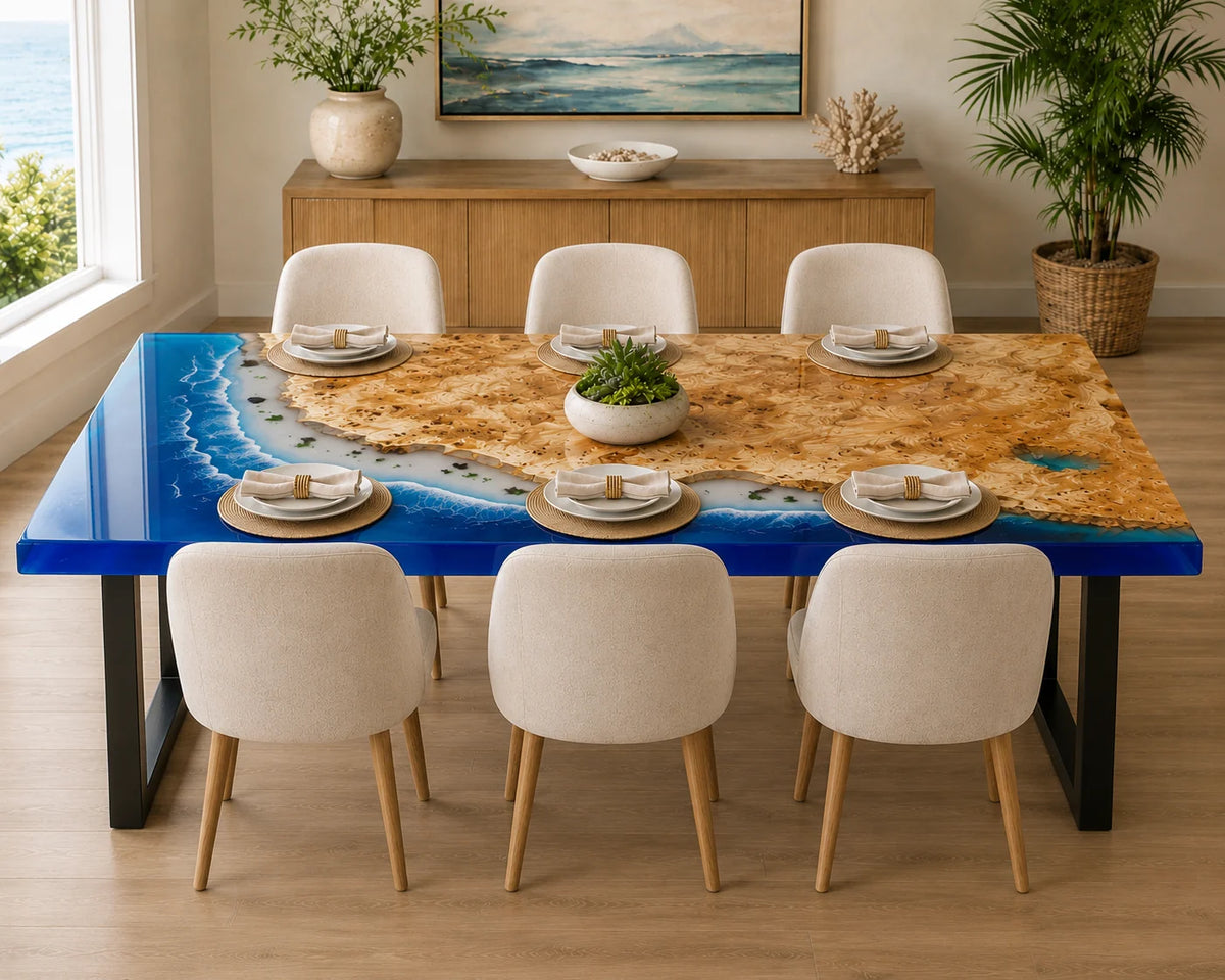 Aurorawoodart Custom Poplar Waves Beach Dining Table DT118