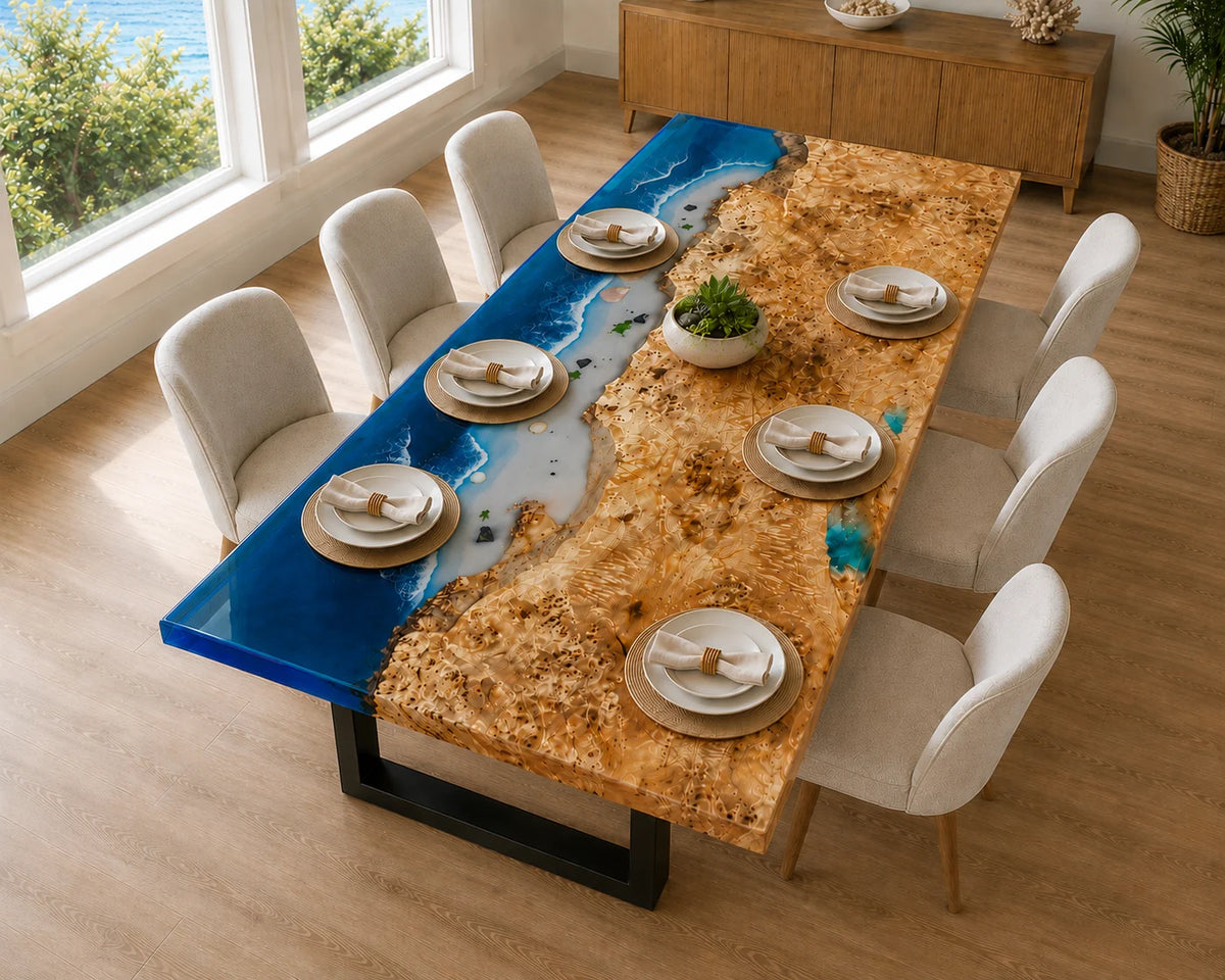 Aurorawoodart Custom Poplar Waves Beach Dining Table DT118