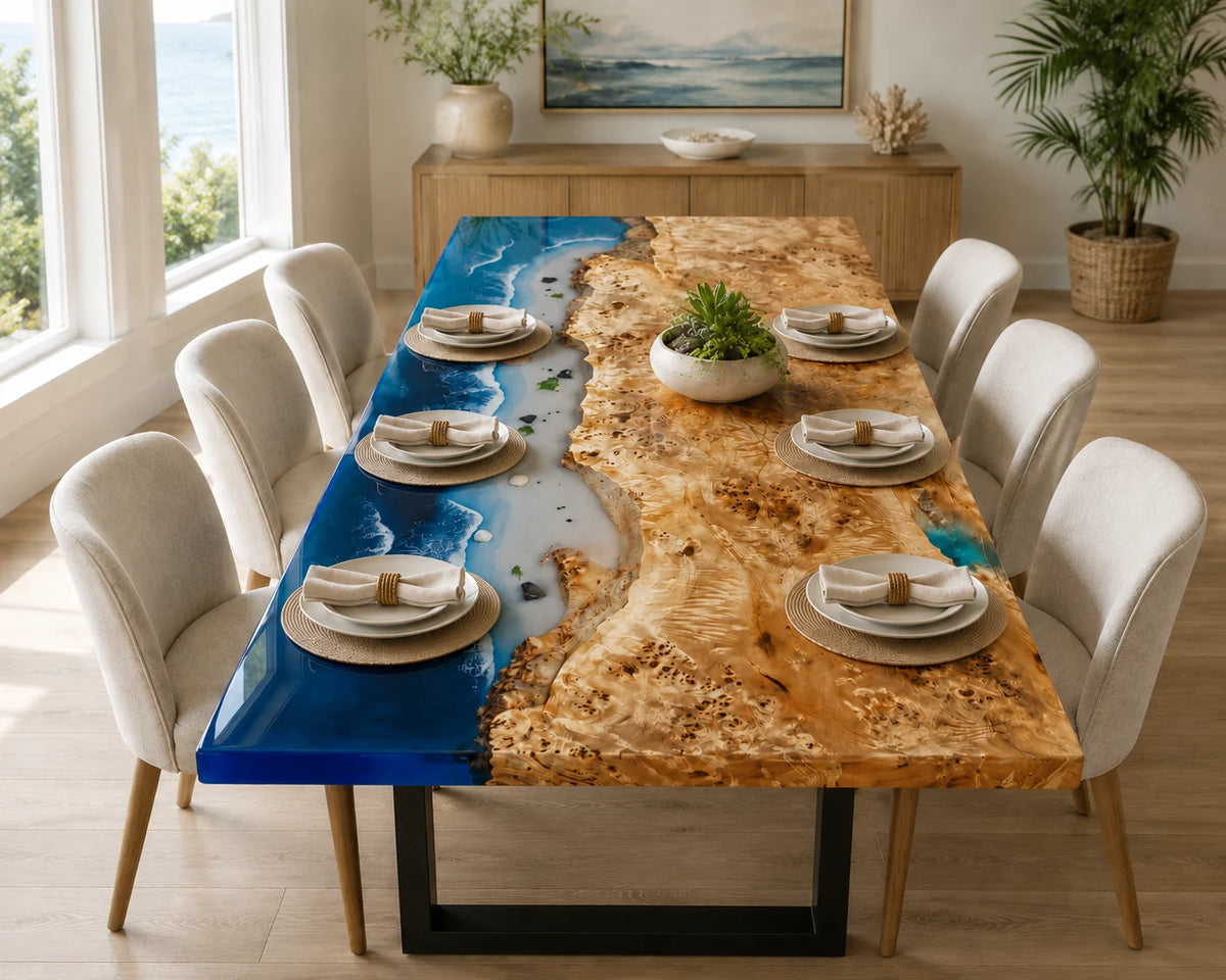 Aurorawoodart Custom Poplar Waves Beach Dining Table DT118