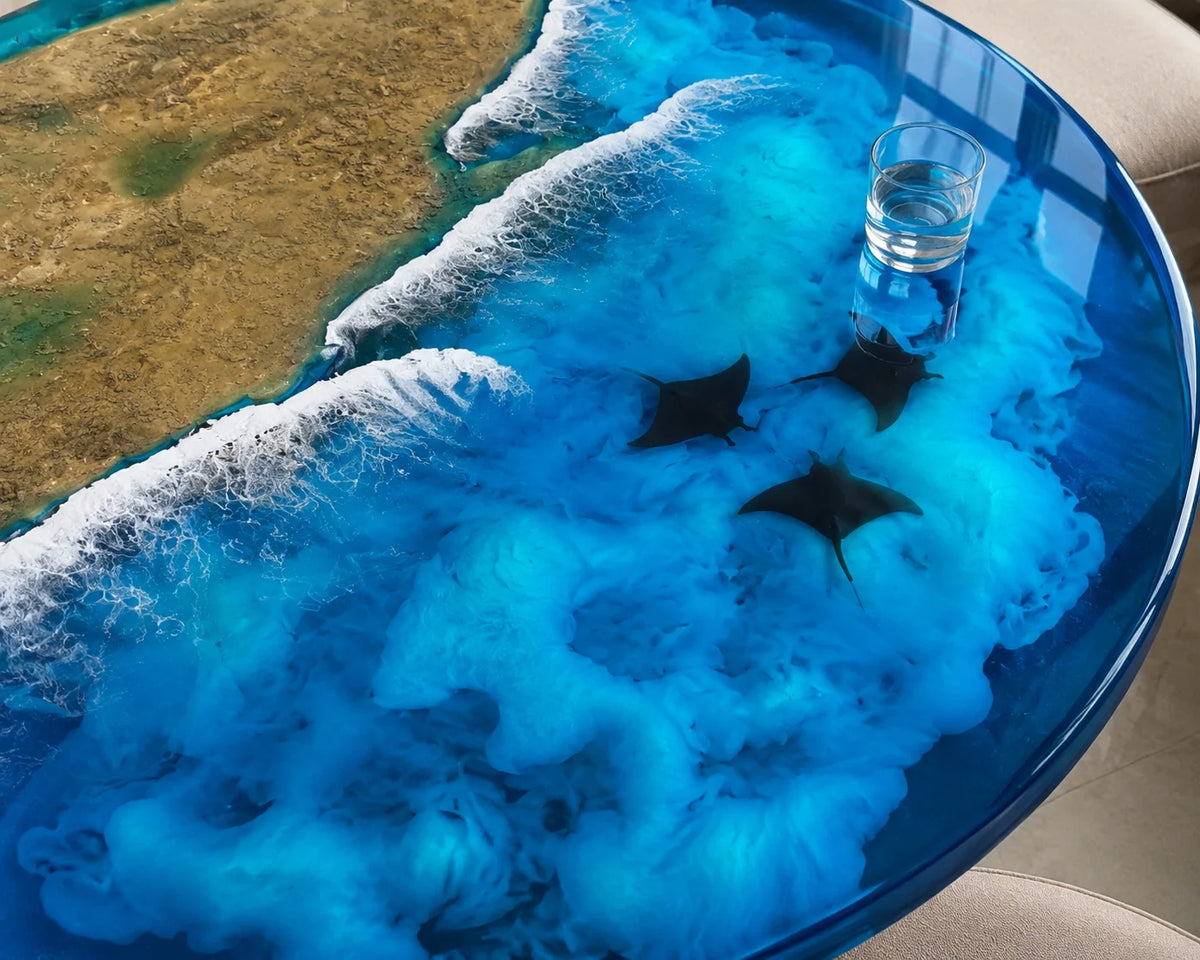 Aurorawoodart Custom Ocean Blue Epoxy Dining Table DT119