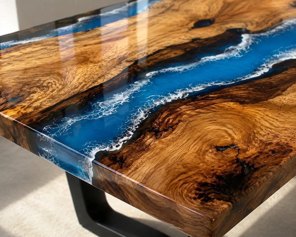 Aurorawoodart Custom Walnut Waves Beach Dining Table DT120