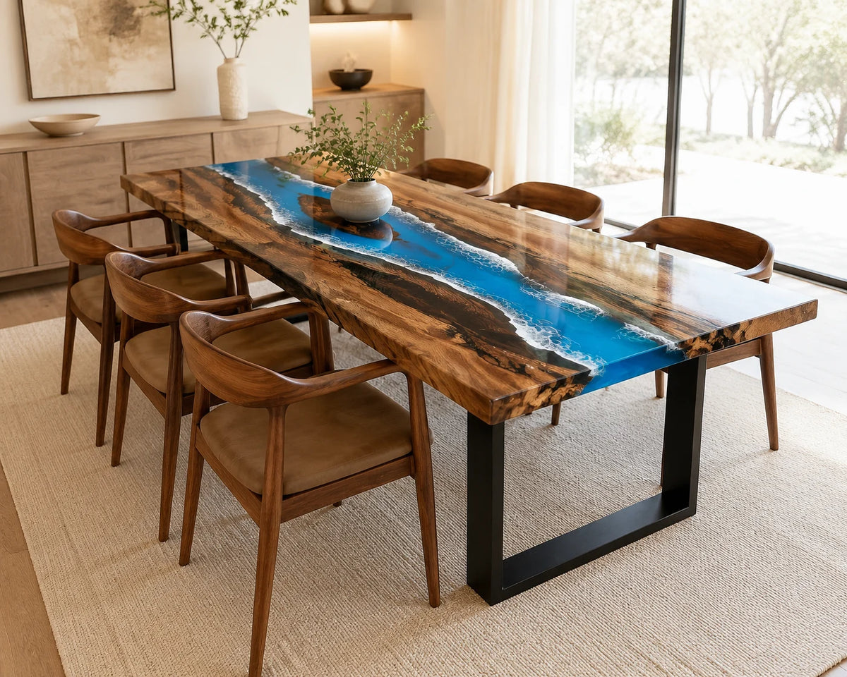Aurorawoodart Custom Walnut Waves Beach Dining Table DT120