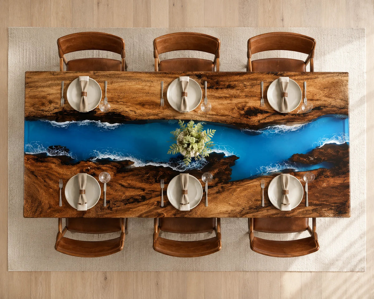 Aurorawoodart Custom Walnut Waves Beach Dining Table DT120