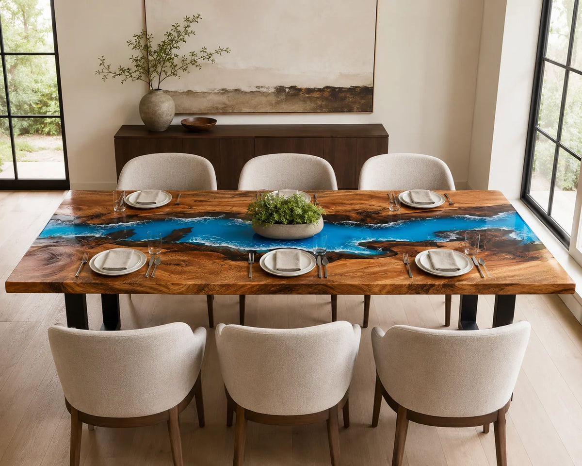 Aurorawoodart Custom Walnut Waves Beach Dining Table DT120