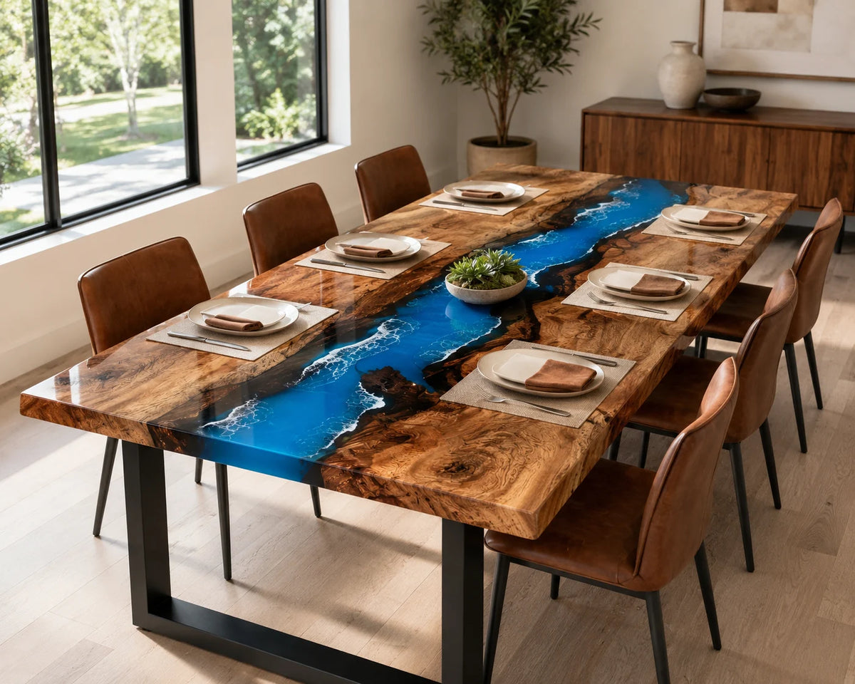 Aurorawoodart Custom Walnut Waves Beach Dining Table DT120