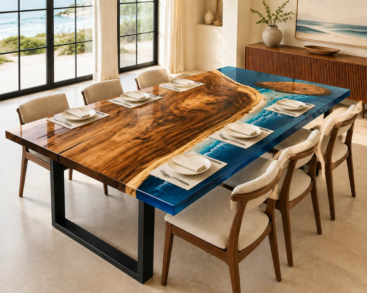 Aurorawoodart Custom Walnut Waves Beach Dining Table DT121