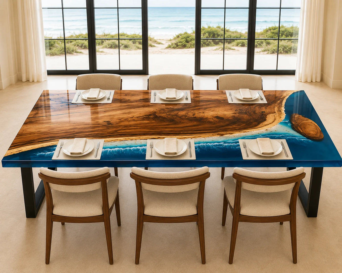 Aurorawoodart Custom Walnut Waves Beach Dining Table DT121