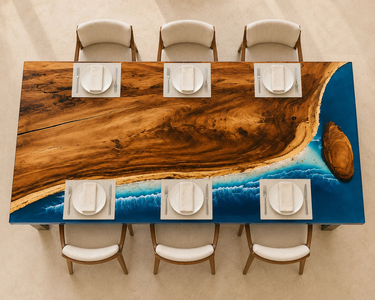 Aurorawoodart Custom Walnut Waves Beach Dining Table DT121