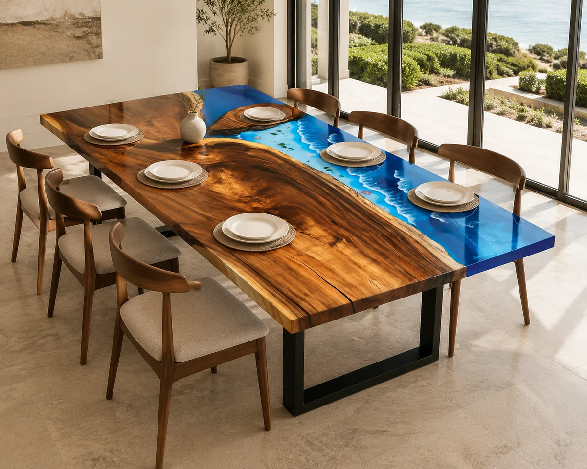 Aurorawoodart Custom Walnut Waves Beach Dining Table DT121