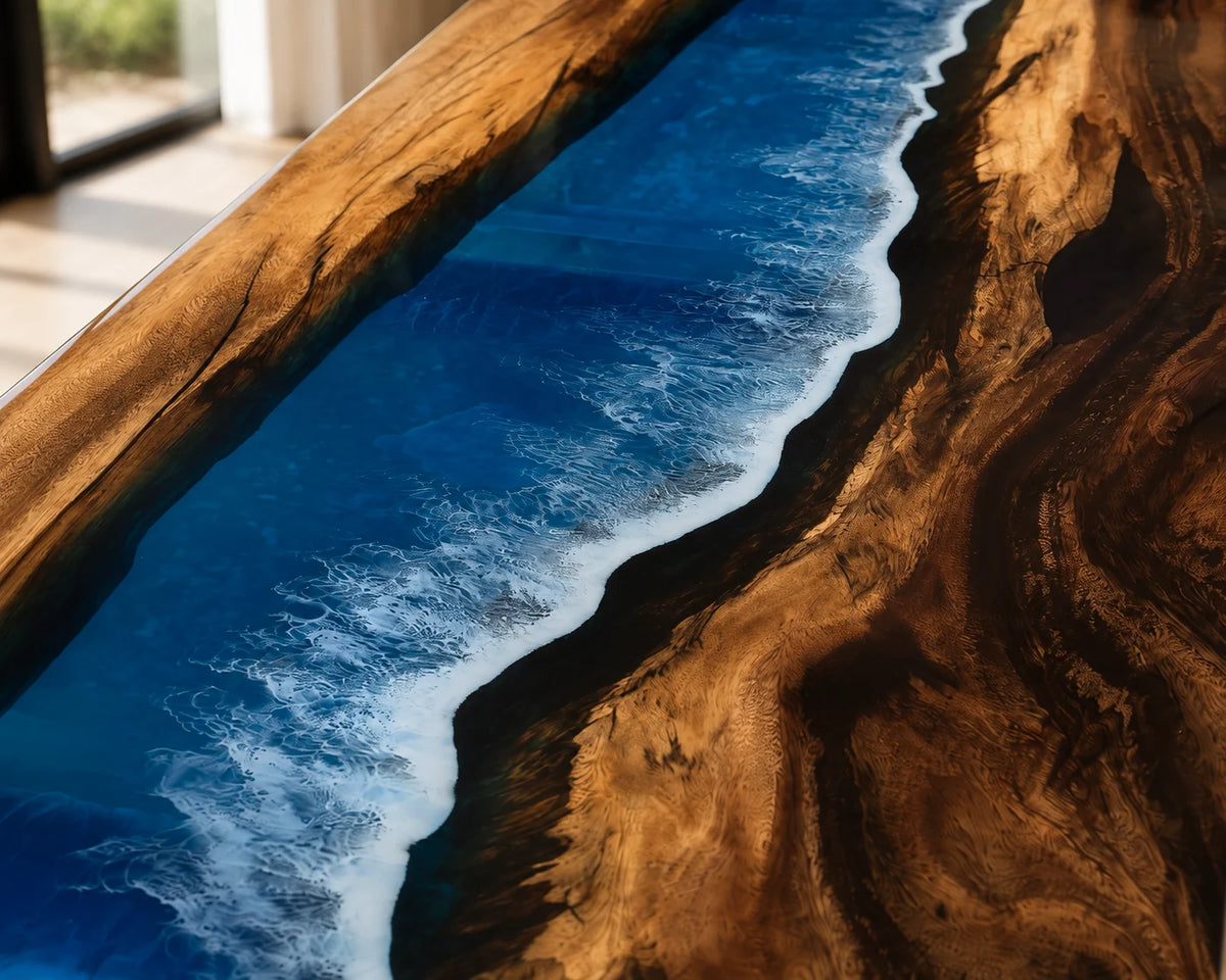 Aurorawoodart Custom Walnut Waves Beach Dining Table DT122