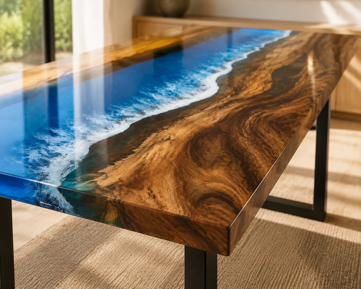 Aurorawoodart Custom Walnut Waves Beach Dining Table DT122