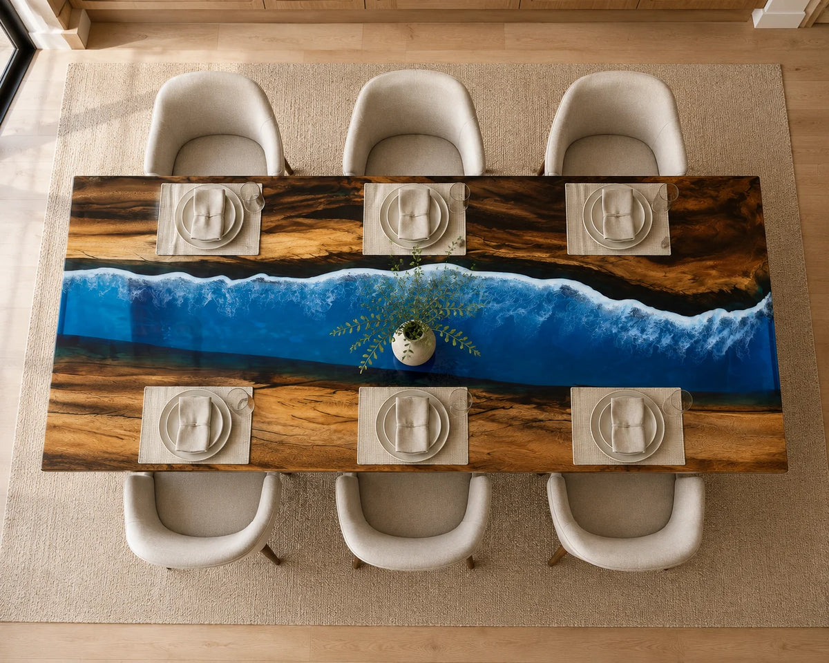 Aurorawoodart Custom Walnut Waves Beach Dining Table DT122