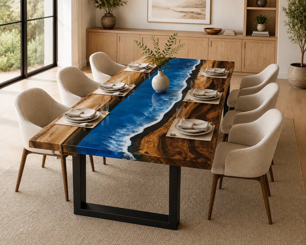 Aurorawoodart Custom Walnut Waves Beach Dining Table DT122