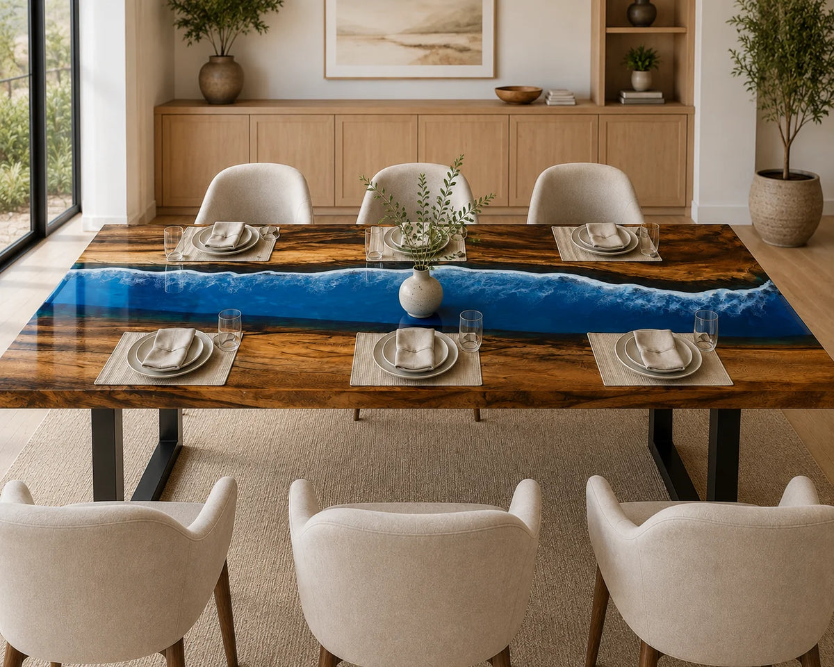 Aurorawoodart Custom Walnut Waves Beach Dining Table DT122