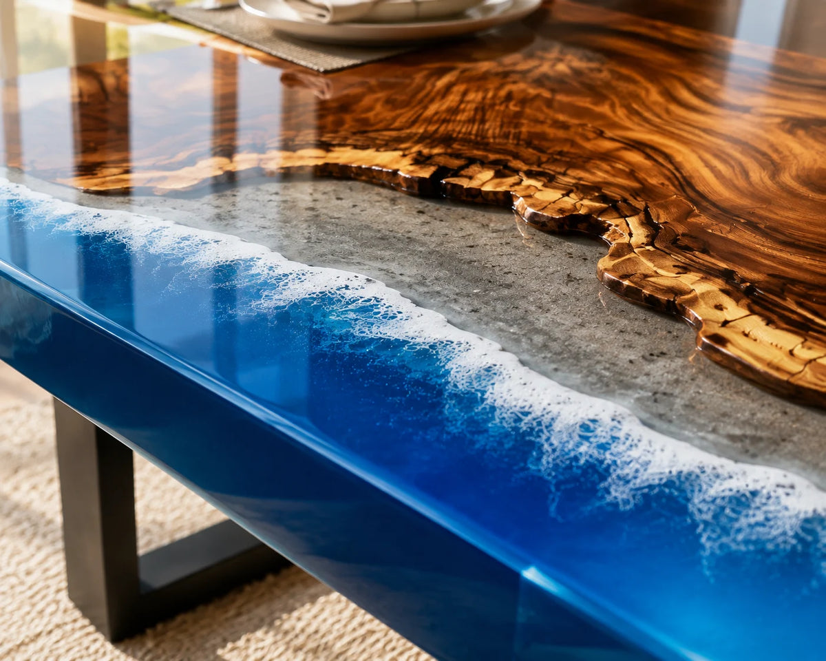 Aurorawoodart Custom Walnut Waves Beach Dining Table DT123