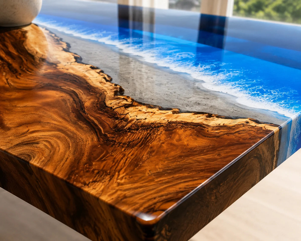 Aurorawoodart Custom Walnut Waves Beach Dining Table DT123
