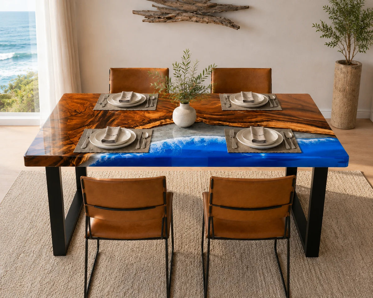 Aurorawoodart Custom Walnut Waves Beach Dining Table DT123