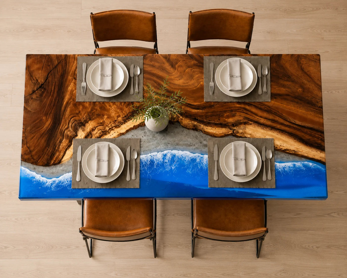 Aurorawoodart Custom Walnut Waves Beach Dining Table DT123