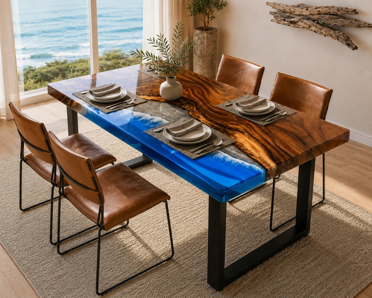 Aurorawoodart Custom Walnut Waves Beach Dining Table DT123