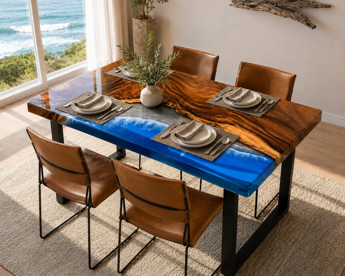 Aurorawoodart Custom Walnut Waves Beach Dining Table DT123