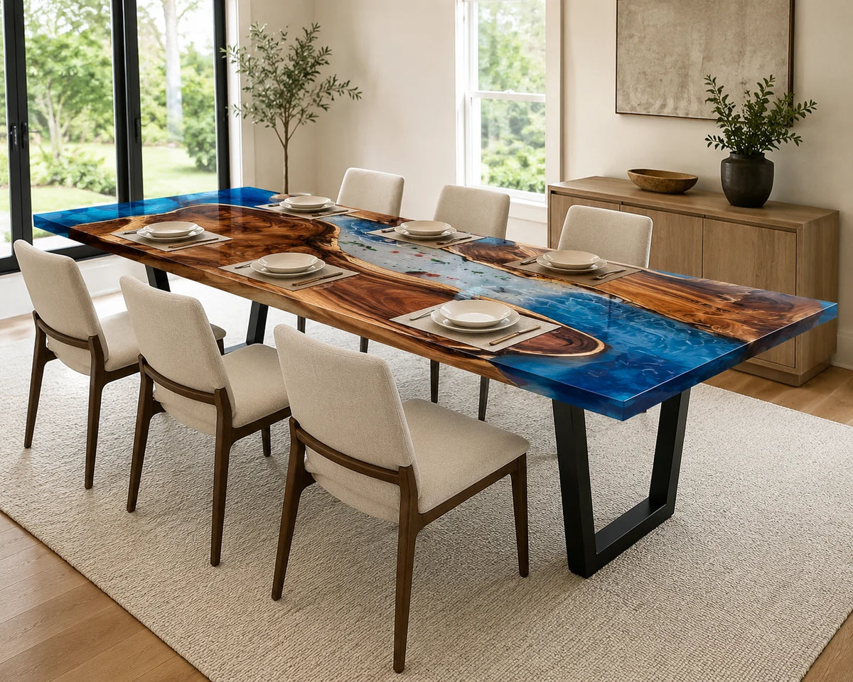 Aurorawoodart Custom Walnut Waves Beach Dining Table DT124