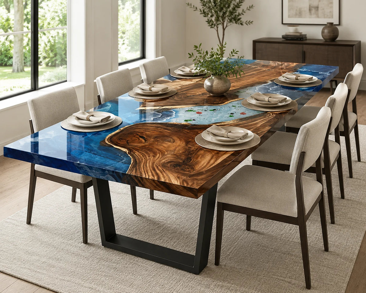 Aurorawoodart Custom Walnut Waves Beach Dining Table DT124