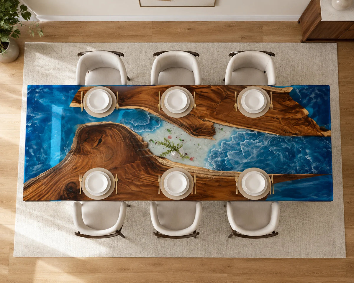 Aurorawoodart Custom Walnut Waves Beach Dining Table DT124
