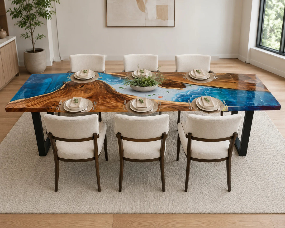 Aurorawoodart Custom Walnut Waves Beach Dining Table DT124