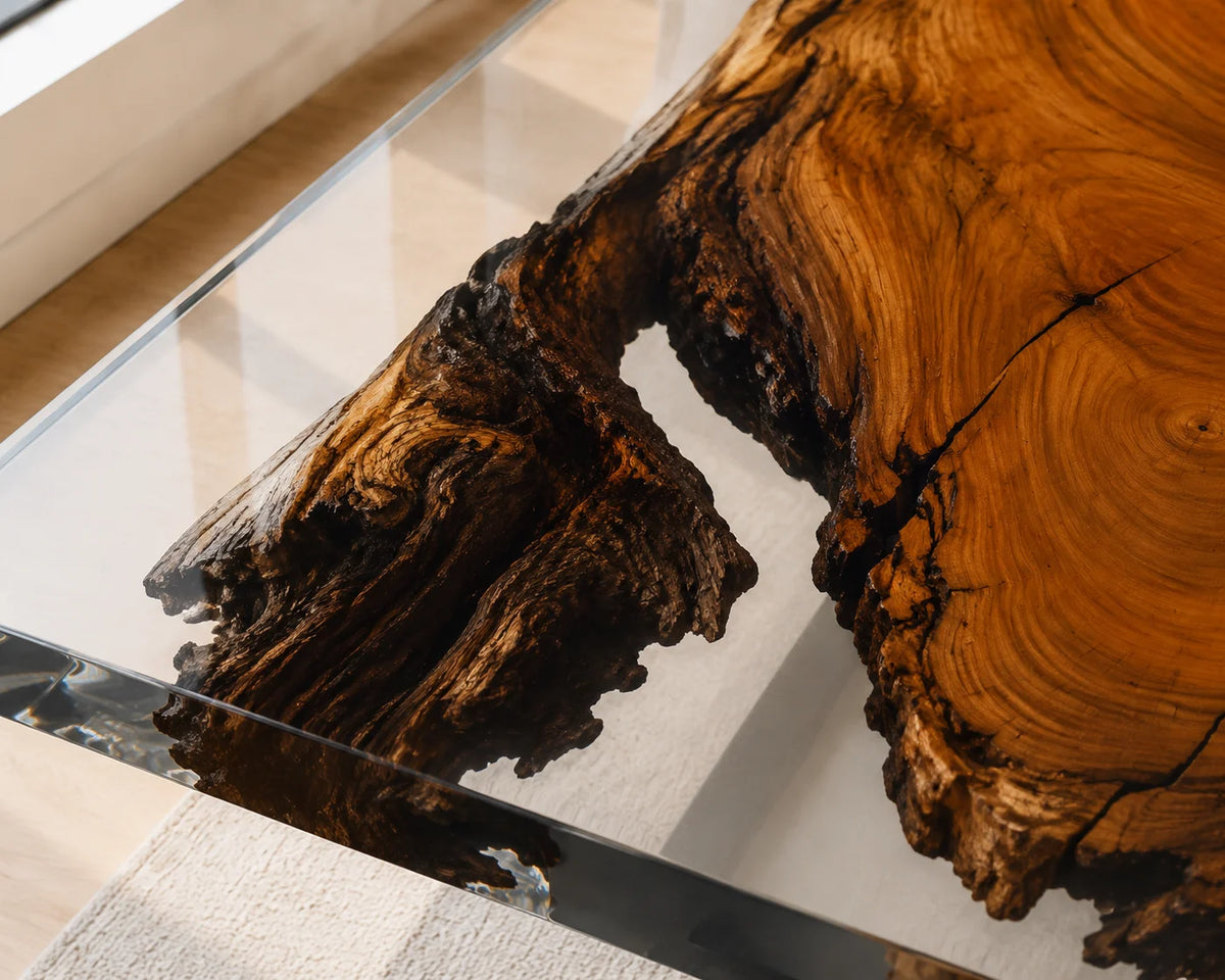 Aurorawoodart Custom Walnut Clear Epoxy Live Edge Dining Table DT126