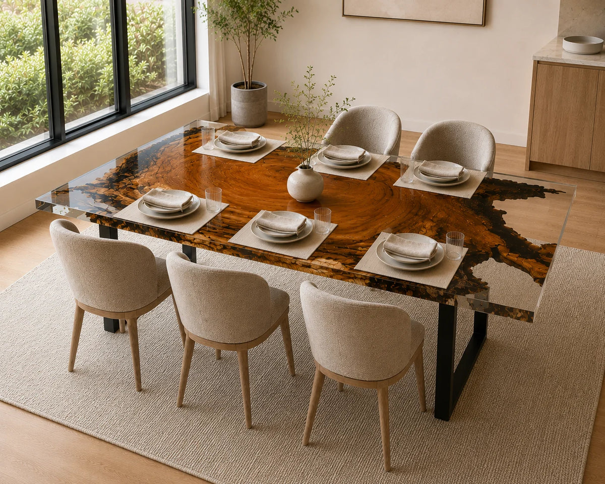 Aurorawoodart Custom Walnut Clear Epoxy Live Edge Dining Table DT126