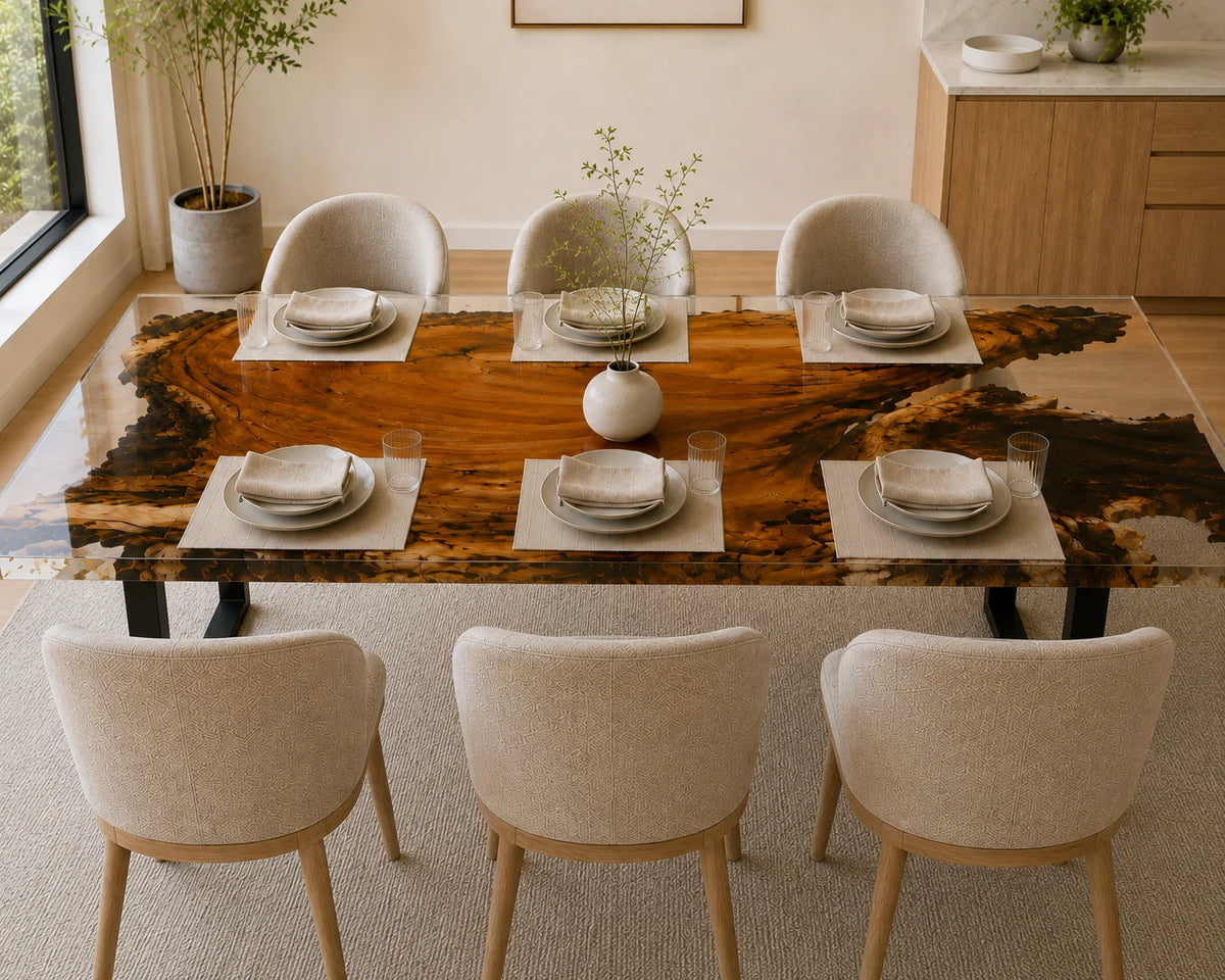 Aurorawoodart Custom Walnut Clear Epoxy Live Edge Dining Table DT126