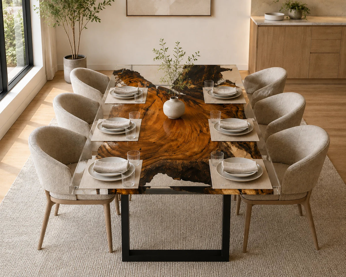 Aurorawoodart Custom Walnut Clear Epoxy Live Edge Dining Table DT126