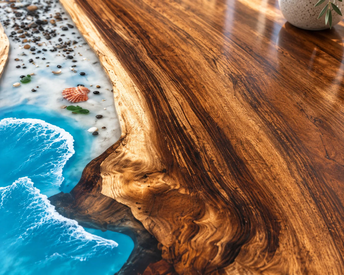 Aurorawoodart Custom Walnut Epoxy Ocean Blue Dining Table DT127