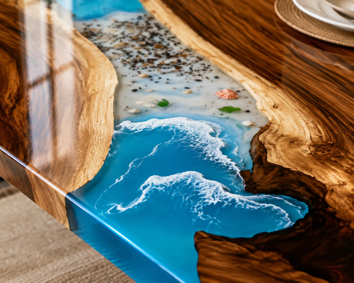 Aurorawoodart Custom Walnut Epoxy Ocean Blue Dining Table DT127