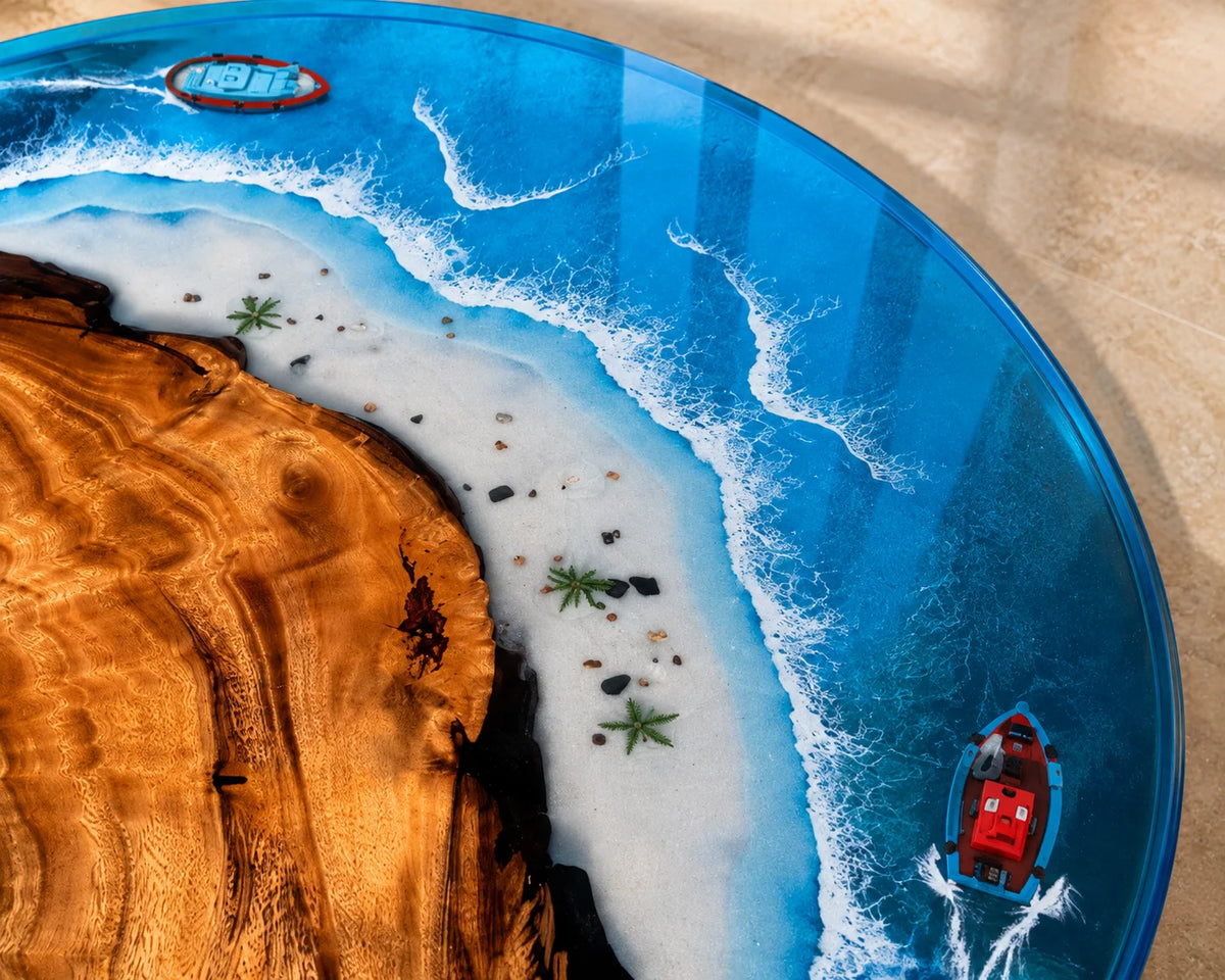 Aurorawoodart Custom Walnut Epoxy Ocean Blue Dining Table DT128
