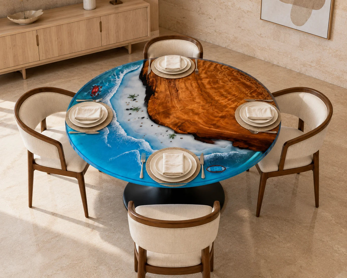 Aurorawoodart Custom Walnut Epoxy Ocean Blue Dining Table DT128