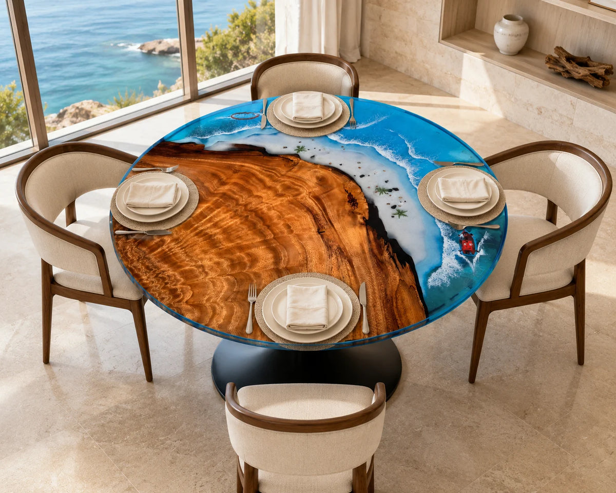 Aurorawoodart Custom Walnut Epoxy Ocean Blue Dining Table DT128