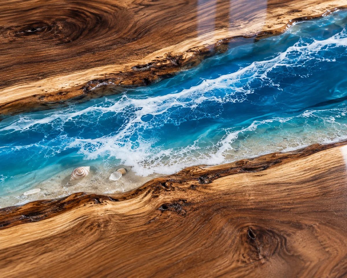 Aurorawoodart Custom Walnut Epoxy Ocean Blue Dining Table DT129