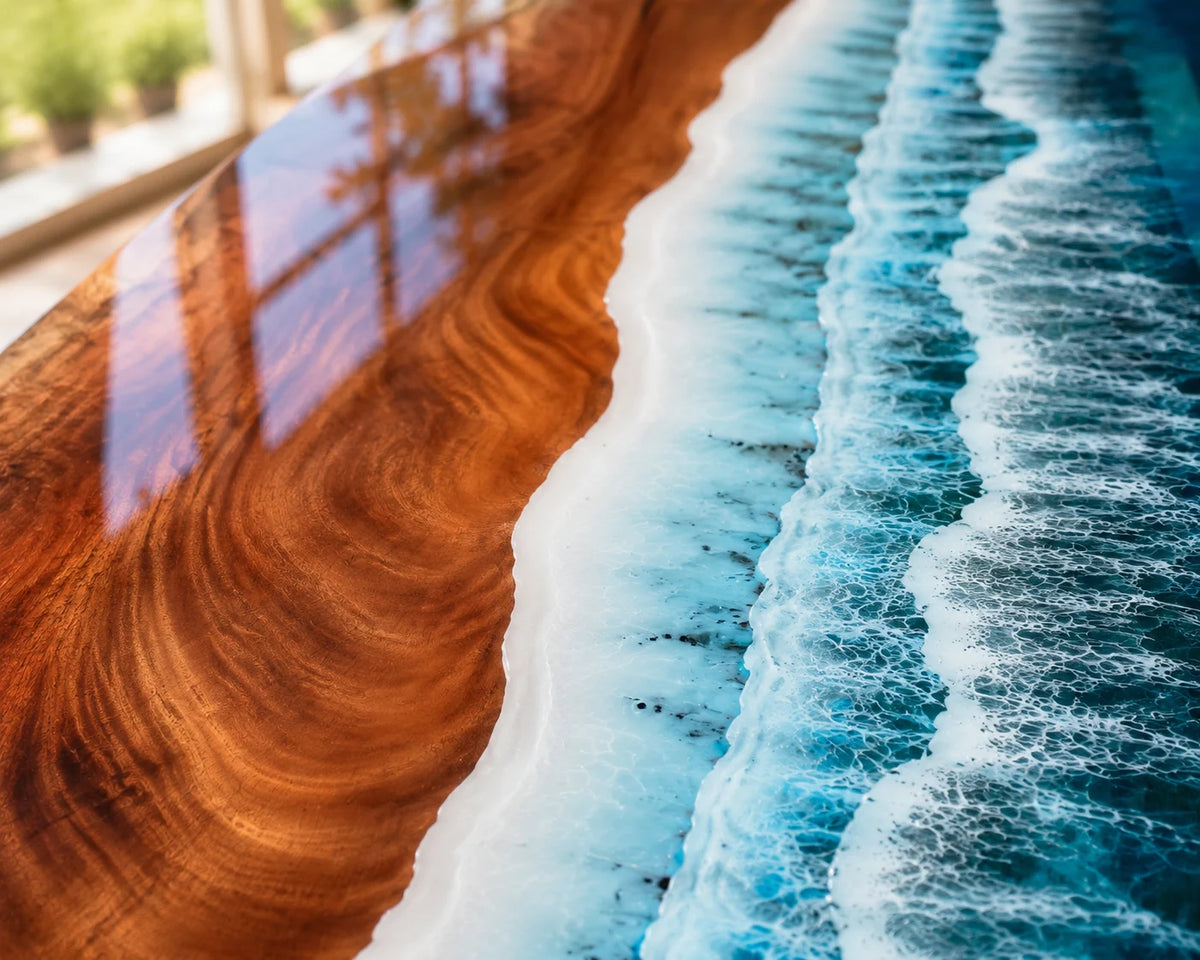 Aurorawoodart Custom Walnut Epoxy Ocean Blue Dining Table DT130