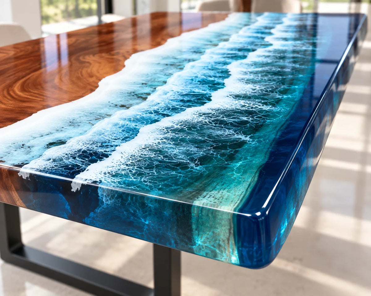 Aurorawoodart Custom Walnut Epoxy Ocean Blue Dining Table DT130