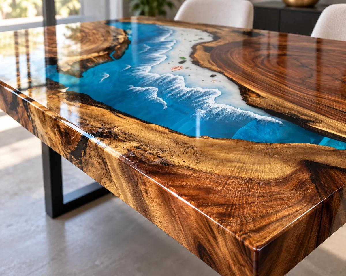Aurorawoodart Custom Walnut Beach Resin Dining Table DT131