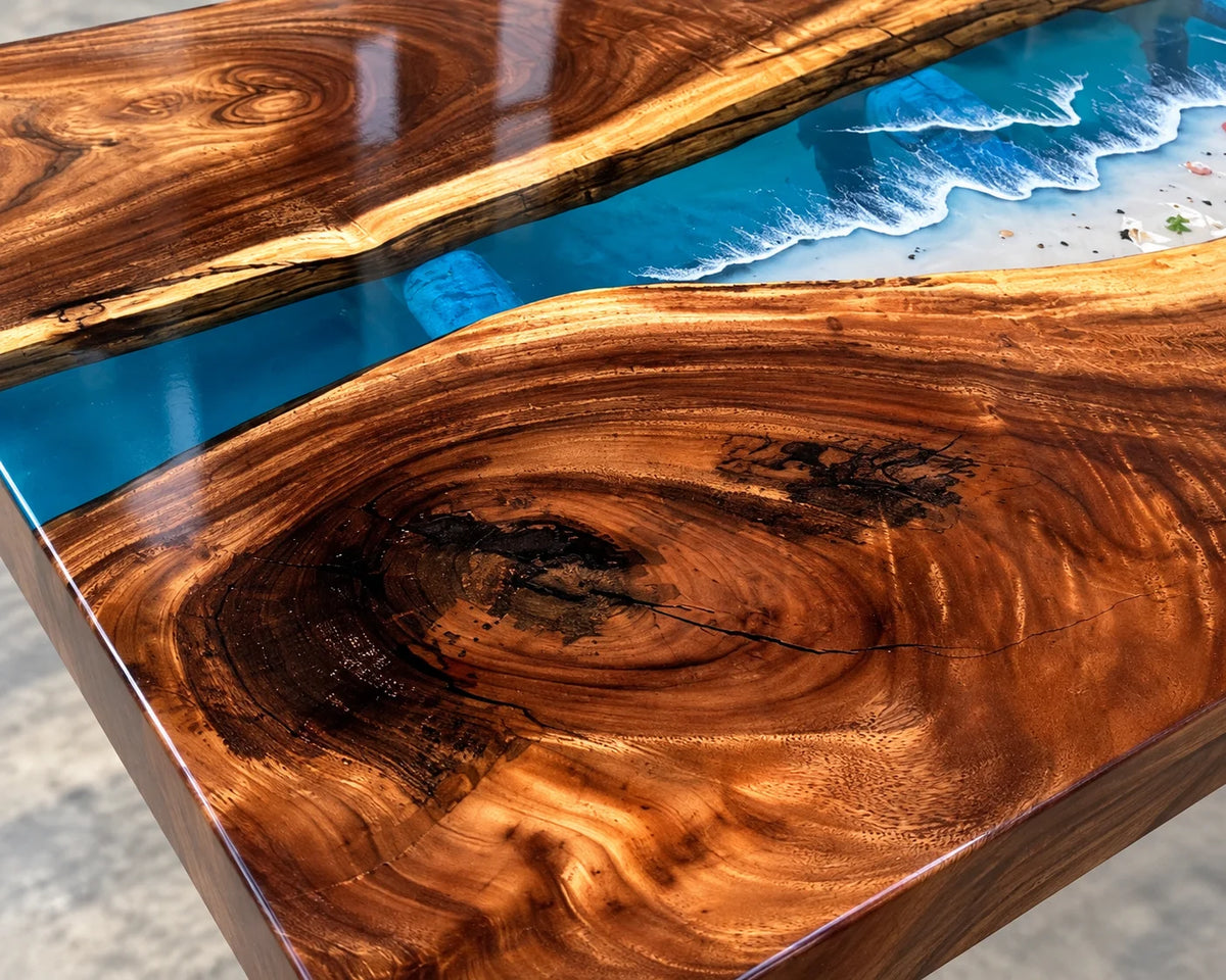 Aurorawoodart Custom Walnut Beach Resin Dining Table DT132