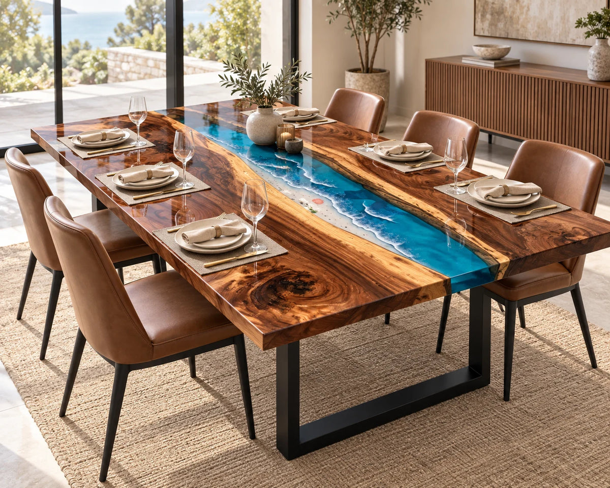 Aurorawoodart Custom Walnut Beach Resin Dining Table DT132