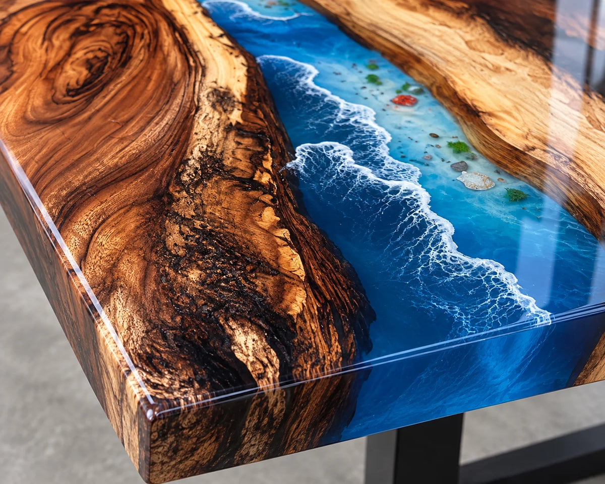Aurorawoodart Custom Walnut Beach Resin Dining Table DT133